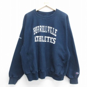 古着 長袖 チャンピオン Champion リバースウィーブ メンズ 00年代 00s BURRILLVILLE 大きいサイズ クルーネック 紺 ネイビー  中古 古着