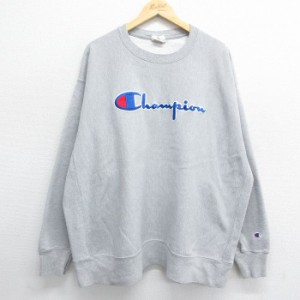 古着 長袖 チャンピオン Champion リバースウィーブ メンズ ビッグロゴ 大きいサイズ クルーネック グレー 霜降り XLサイズ 中 中古 古着