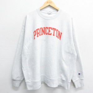 古着 長袖 チャンピオン Champion リバースウィーブ メンズ PRINCETON 大きいサイズ クルーネック 薄グレー 霜降り XLサイズ  中古 古着