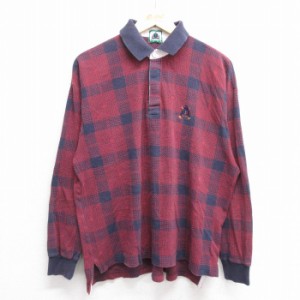 古着 IZOD 長袖 ブランド ラガー シャツ メンズ ワンポイントロゴ コットン エンジ他 XLサイズ 中古 トップス 中古 古着