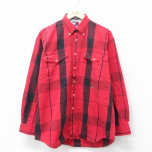 古着 トミーヒルフィガー TOMMY HILFIGER 長袖 ブランド シャツ メンズ 90年代 90s ワンポイントロゴ コットン ボタンダウン  中古 古着