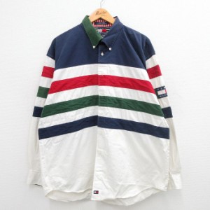 古着 トミーヒルフィガー TOMMY HILFIGER 長袖 ブランド シャツ メンズ 90年代 90s ワンポイントロゴ 大きいサイズ ロング丈  中古 古着