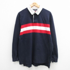 古着 トミーヒルフィガー TOMMY HILFIGER 長袖 ラガー シャツ メンズ 90年代 90s ワンポイントロゴ コットン 紺他 ネイビー XL 中古 古着