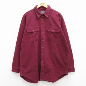 古着 ウールリッチ WOOLRICH 長袖 ヘビー フランネル シャツ メンズ 00年代 00s コットン 大きいサイズ ロング丈 エンジ XLサ 中古 古着