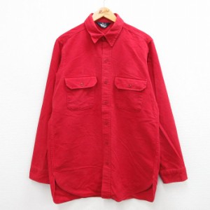 古着 ウールリッチ WOOLRICH 長袖 フランネル シャツ メンズ 90年代 90s ロング丈 コットン USA製 赤 レッド Lサイズ 中古 ト 中古 古着