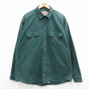 古着 ウールリッチ WOOLRICH 長袖 ヘビー フランネル シャツ メンズ 00年代 00s 大きいサイズ ロング丈 コットン 緑 グリーン  中古 古着