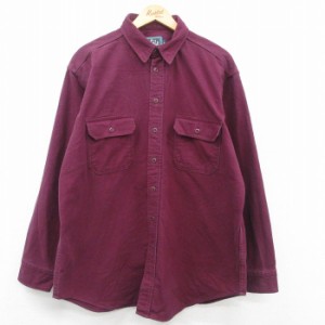 古着 ウールリッチ WOOLRICH 長袖 ヘビー フランネル シャツ メンズ 90年代 90s 大きいサイズ ロング丈 コットン USA製 エンジ 中古 古着