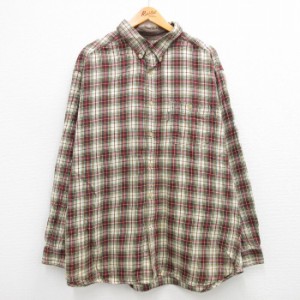 古着 ウールリッチ WOOLRICH 長袖 フランネル シャツ メンズ 大きいサイズ ロング丈 コットン ボタンダウン 緑他 グリーン チ 中古 古着