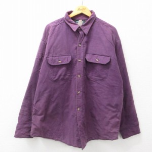 古着 ウールリッチ WOOLRICH 長袖 ヘビー フランネル シャツ メンズ 90年代 90s 大きいサイズ コットン USA製 紫 パープル 内 中古 古着