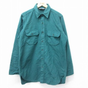 古着 ウールリッチ WOOLRICH 長袖 ヘビー フランネル シャツ メンズ 80年代 80s ロング丈 コットン USA製 青緑 spe XLサイズ  中古 古着