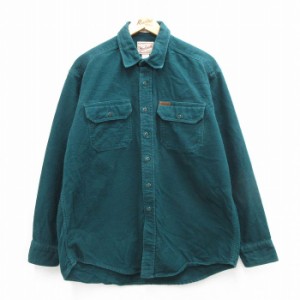 古着 ウールリッチ WOOLRICH 長袖 ヘビー フランネル シャツ メンズ 00年代 00s コットン 濃緑 グリーン XLサイズ 中古 トップ 中古 古着