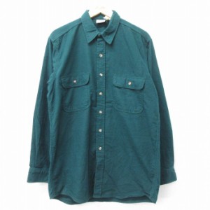 古着 ファイブブラザー 長袖 フランネル シャツ メンズ 90年代 90s ロング丈 コットン 濃緑 グリーン Lサイズ 中古 トップス 中古 古着