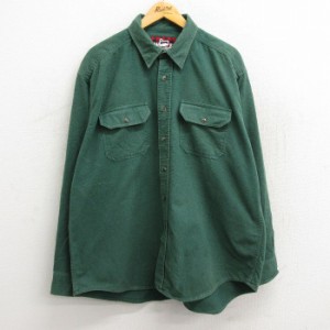 古着 ウールリッチ WOOLRICH 長袖 ヘビー フランネル シャツ メンズ 00年代 00s 大きいサイズ コットン 緑 グリーン XLサイズ  中古 古着