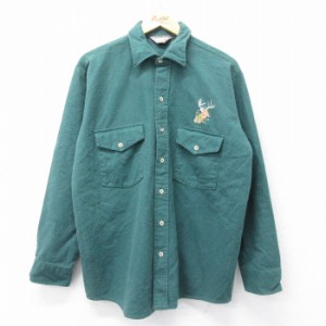 古着 長袖 ヘビー フランネル シャツ メンズ 90年代 90s シカ USA製 青緑系 XLサイズ 中古 トップス 中古 古着