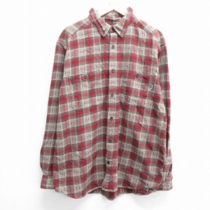 古着 ウールリッチ WOOLRICH 長袖 フランネル シャツ メンズ 大きいサイズ コットン ボタンダウン エンジ他 チェック XLサイズ 中古 古着