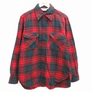 古着 ウールリッチ WOOLRICH 長袖 ウール シャツ メンズ 80年代 80s 赤他 レッド タータン チェック XLサイズ 中古 トップス 中古 古着