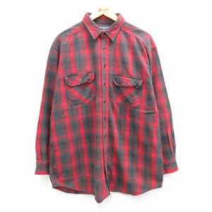 古着 ウールリッチ WOOLRICH 長袖 フランネル シャツ メンズ 90年代 90s 大きいサイズ ロング丈 コットン USA製 赤他 レッド  中古 古着