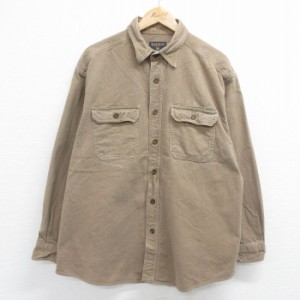 古着 ウールリッチ WOOLRICH 長袖 ヘビー フランネル シャツ メンズ 大きいサイズ コットン 濃ベージュ カーキ XLサイズ 中古  中古 古着