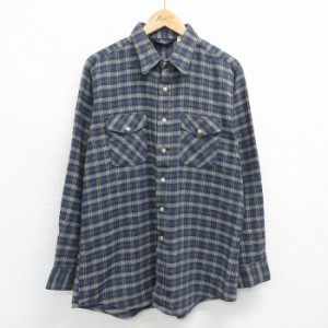 古着 ウールリッチ WOOLRICH 長袖 フランネル シャツ メンズ 80年代 80s コットン USA製 紺他 ネイビー チェック Lサイズ 中古 中古 古着