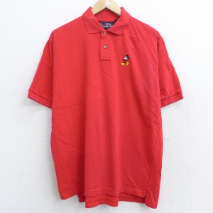 古着 半袖 ポロ シャツ 90年代 90s ディズニー DISNEY ミッキー MICKEY MOUSE 刺繍 コットン 赤 レッド XLサイズ 中古 メンズ トップス 