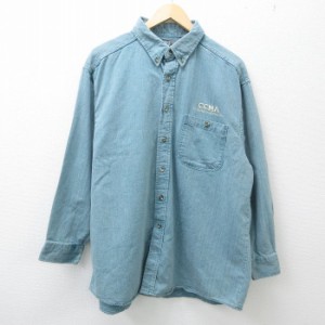 古着 長袖 シャツ メンズ 90年代 90s CCMA 刺繍 大きいサイズ コットン USA製 青緑 XLサイズ 中古 トップス 中古 古着