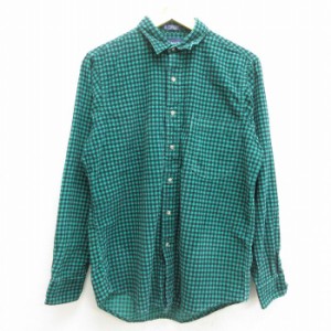 古着 GANT 長袖 シャツ メンズ 90年代 90s コーデュロイ コットン 緑 グリーン チェック Lサイズ 中古 トップス 中古 古着