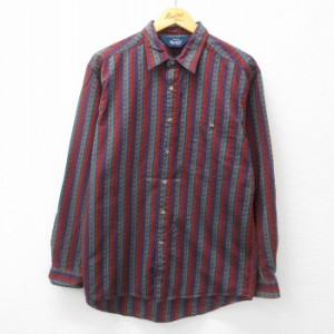 古着 ウールリッチ WOOLRICH 長袖 シャツ メンズ 90年代 90s コットン エンジ他 ストライプ Lサイズ 中古 トップス 中古 古着