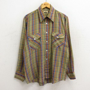 古着 ウールリッチ WOOLRICH 長袖 シャツ メンズ 80年代 80s 黄系他 イエロー チェック Lサイズ 中古 トップス 中古 古着