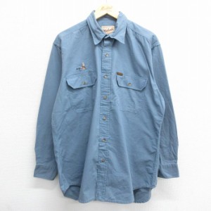 古着 ウールリッチ WOOLRICH 長袖 シャツ メンズ 00年代 00s ルアー コットン 薄紺 ネイビー XLサイズ 中古 トップス 中古 古着