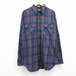 古着 長袖 シャツ メンズ 90年代 90s ロング丈 グレー他 チェック XLサイズ 中古 トップス 中古 古着