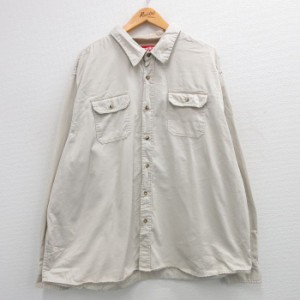 古着 ラングラー Wrangler 長袖 シャツ メンズ 大きいサイズ コットン 薄ベージュ カーキ XLサイズ 中古 トップス 中古 古着