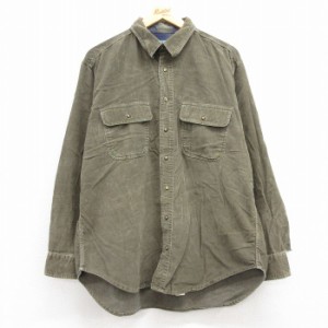 古着 ウールリッチ WOOLRICH 長袖 シャツ メンズ 00年代 00s コーデュロイ コットン 緑系 グリーン XLサイズ 中古 トップス 中古 古着