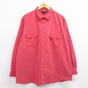 古着 ウールリッチ WOOLRICH 長袖 シャツ メンズ 90年代 90s 無地 大きいサイズ ロング丈 コットン 赤系 レッド XLサイズ 中古 中古 古着