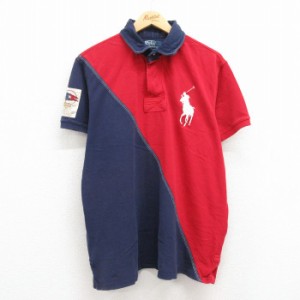 古着 ラルフローレン Ralph Lauren 半袖 ラガー シャツ メンズ ビッグポニー イカリ 鹿の子 ツートンカラー コットン 赤他 レ 中古 古着