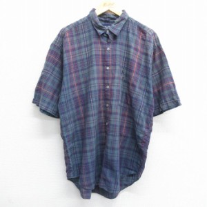 古着 ギャップ GAP 半袖 シャツ メンズ 90年代 90s コットン USA製 紺他 ネイビー チェック Lサイズ 中古 トップス 中古 古着