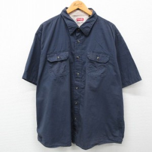 古着 ラングラー Wrangler 半袖 シャツ メンズ 大きいサイズ コットン 紺 ネイビー XLサイズ 中古 トップス 中古 古着