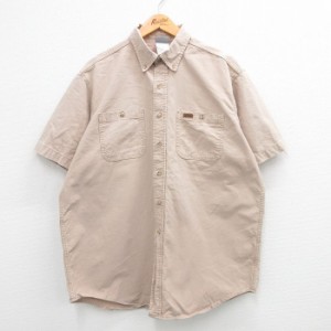 古着 カーハート Carhartt 半袖 シャツ メンズ 90年代 90s ロング丈 ボタンダウン USA製 ベージュ カーキ spe XLサイズ 中古  中古 古着