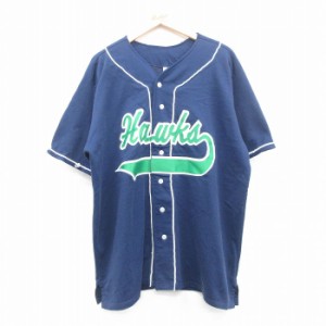 古着 半袖 ベースボール シャツ メンズ 90年代 90s Hawks 9 大きいサイズ USA製 濃紺 ネイビー XLサイズ 中古 トップス 中古 古着