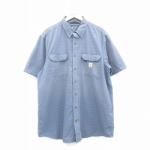 古着 カーハート Carhartt 半袖 シャツ メンズ 大きいサイズ ロング丈 コットン ボタンダウン 紺他 ネイビー XLサイズ 中古 ト 中古 古着