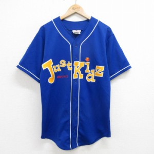 古着 半袖 ベースボール シャツ メンズ 90年代 90s Just kids ロング丈 USA製 青 ブルー Sサイズ 中古 トップス 中古 古着