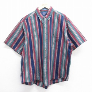 古着 ペンドルトン PENDLETON 半袖 シャツ メンズ 大きいサイズ コットン ボタンダウン エンジ他 ストライプ XLサイズ 中古 ト 中古 古着