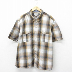 古着 カーハート Carhartt 半袖 シャツ メンズ 大きいサイズ ロング丈 茶他 ブラウン チェック XLサイズ 中古 トップス 中古 古着