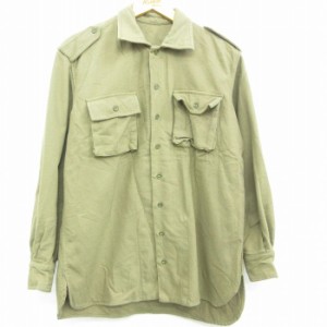 古着 長袖 ビンテージ ウール シャツ メンズ 60年代 60s 濃緑 グリーン Lサイズ 中古 トップス 中古 古着
