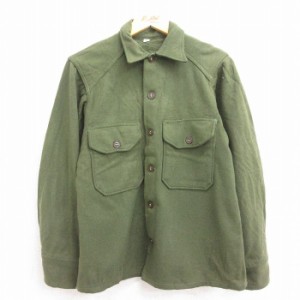 古着 長袖 ビンテージ ミリタリー シャツ メンズ 50年代 50s ウール 濃緑 グリーン Sサイズ 中古 トップス 中古 古着