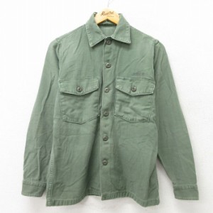 古着 長袖 ビンテージ ミリタリー シャツ メンズ 60年代 60s コットン USA製 緑 グリーン Sサイズ 中古 トップス 中古 古着