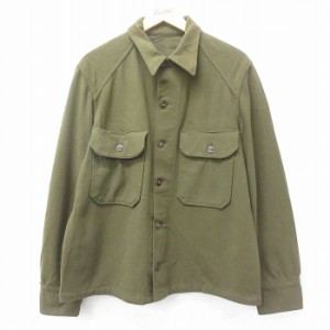 古着 長袖 ビンテージ ミリタリー シャツ メンズ 50年代 50s ウール 濃緑 グリーン Lサイズ 中古 トップス 中古 古着