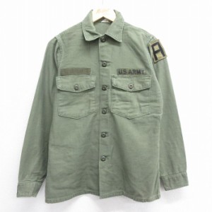 古着 長袖 ビンテージ ミリタリー シャツ メンズ 70年代 70s USアーミー コットン USA製 緑 グリーン Mサイズ 中古 トップス 中古 古着