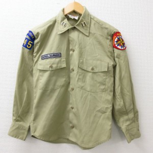 古着 ディッキーズ Dickies 長袖 ワーク シャツ メンズ 90年代 90s ロイヤルレンジャース USA製 ベージュ カーキ Sサイズ 中古 トップス 