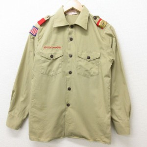 古着 長袖 ボーイスカウト シャツ メンズ 80年代 80s USA製 ベージュ カーキ Sサイズ 中古 トップス シャツ トップス 古着