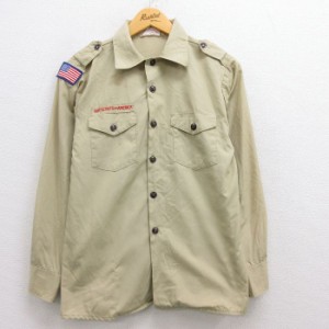 古着 長袖 ボーイスカウト シャツ キッズ ボーイズ 子供服 80年代 80s 星条旗 USA製 ベージュ カーキ Sサイズ 中古 メンズ ト 中古 古着